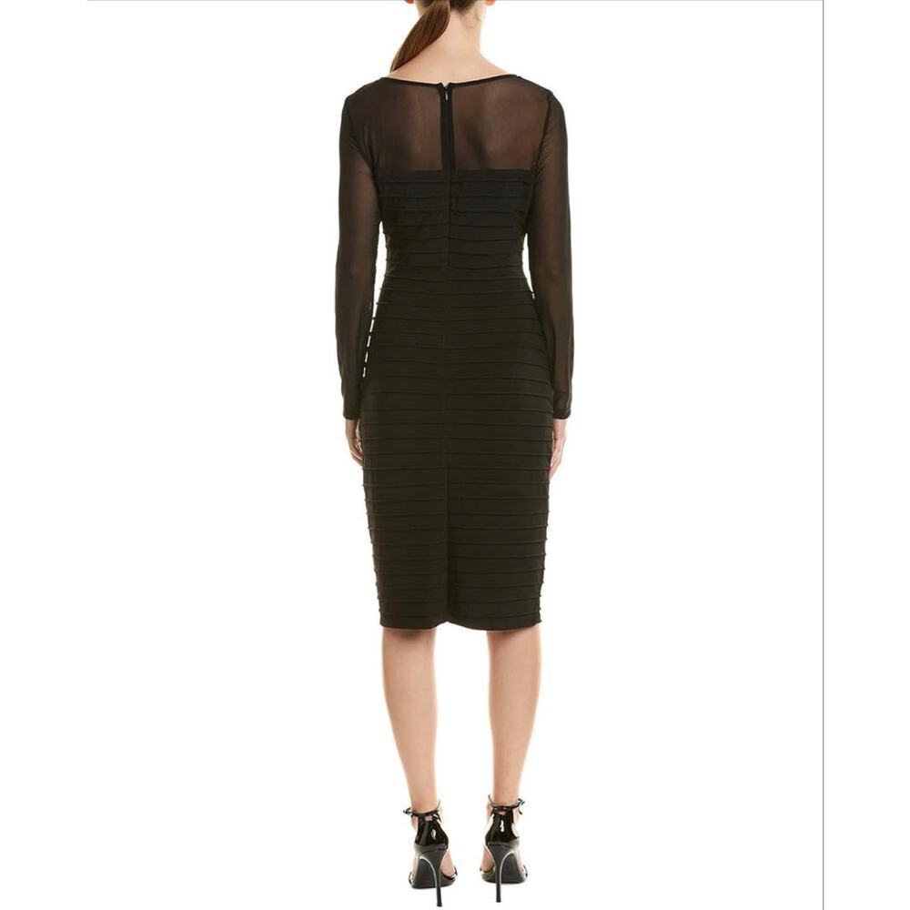 Adrianna Papell Illusion Mesh Midi Dress Black Long Sleeve Size 8 - Picture 4 of 13